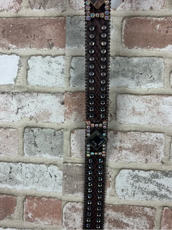 Nocona N3417002 Brown Calf Hair Leather Studded Iridescent Rhinestone Belt Large - Picture 8 of 12